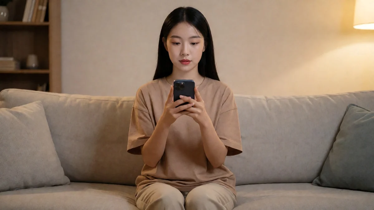 免费看片栏目主题图：成年女性坐在沙发上用手机浏览分类